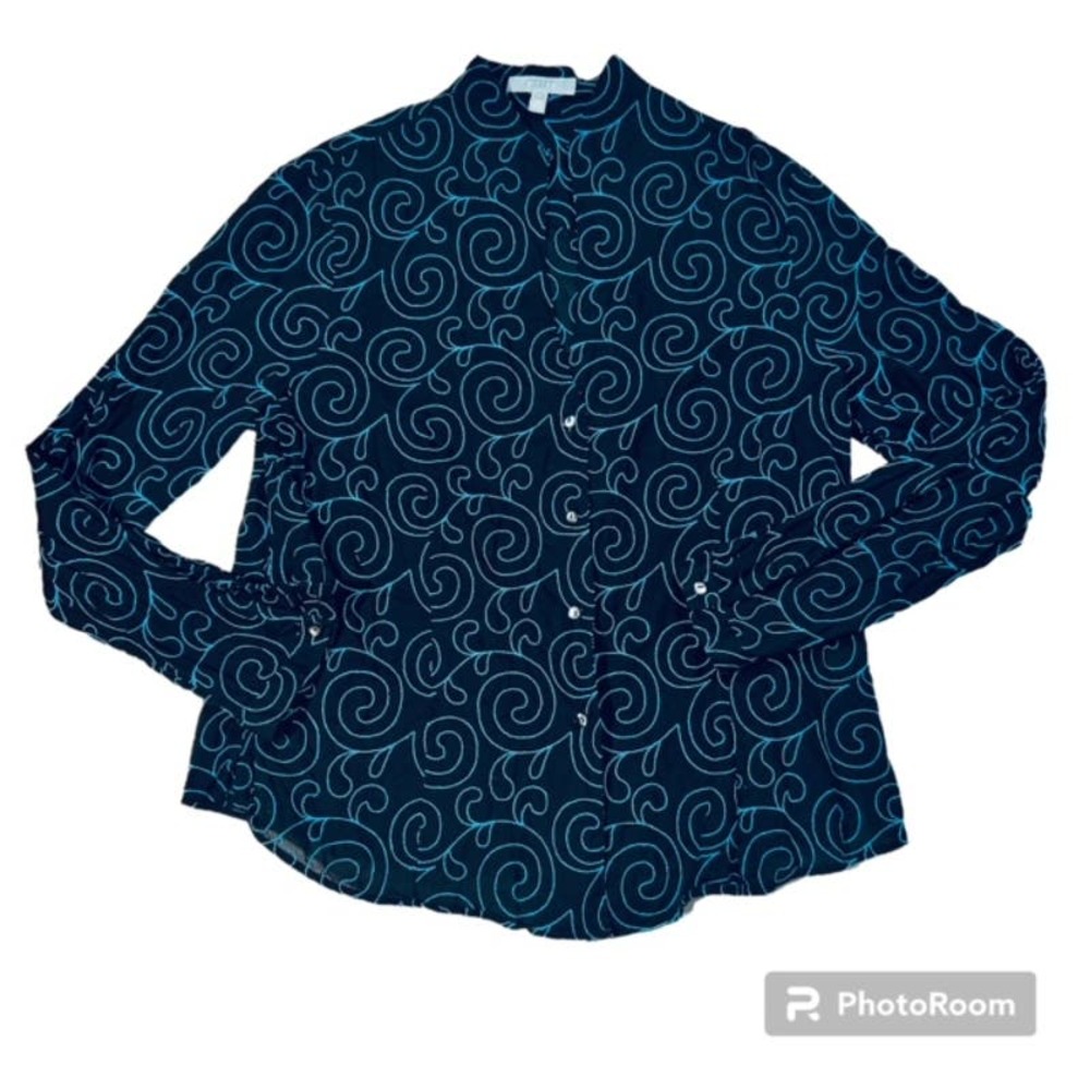 Fitted Brand Black Womens Shirt Blue Embroidery Size 16/XL 100% Cotton